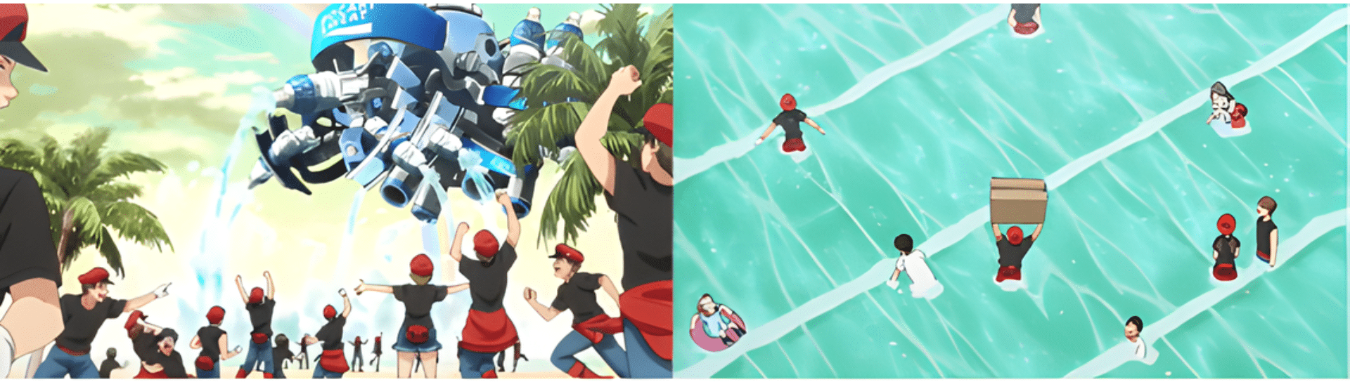 「ポカリスエット戦艦」が現れ体内世界を潤し、水分で満たされる体内世界(注4)