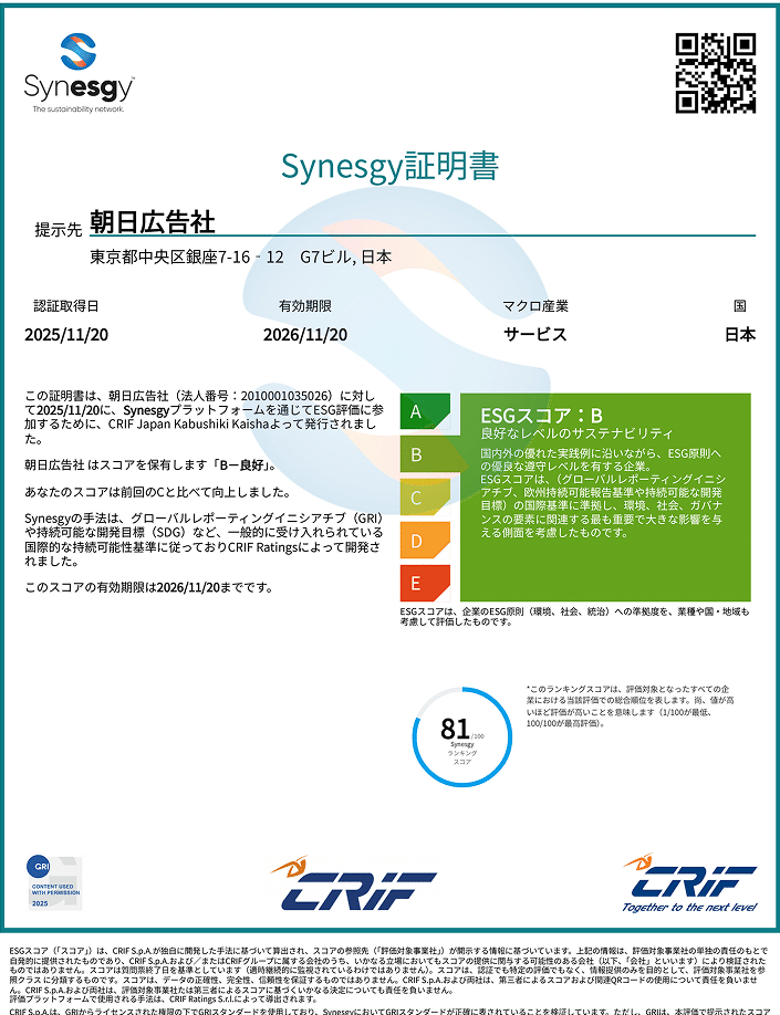Synesgy B評価を取得